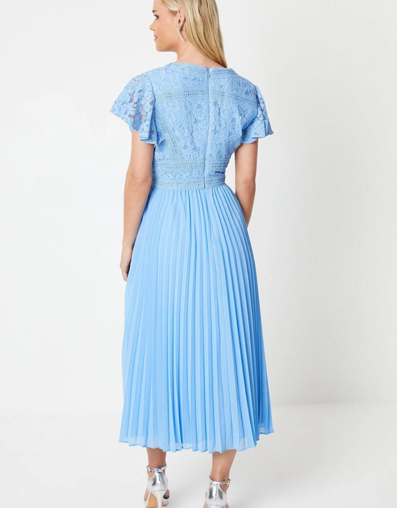 Petite Lace Top Pleated Skirt Fit & Flare Midi Dress
