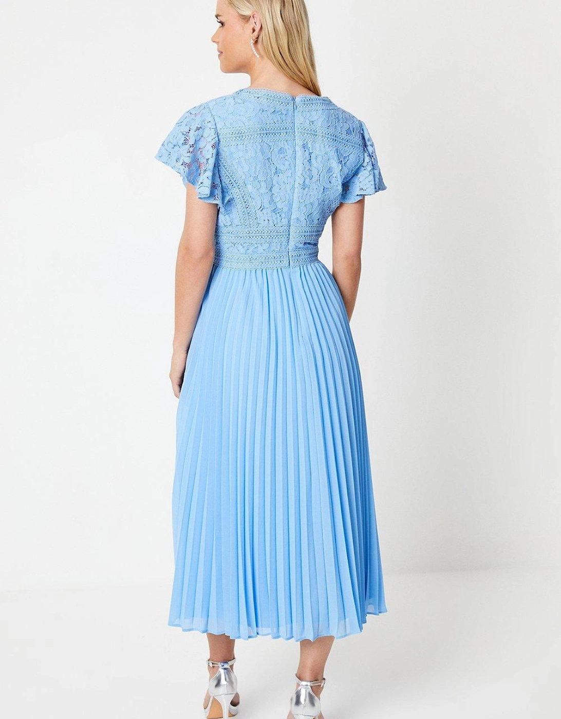 Petite Lace Top Pleated Skirt Fit & Flare Midi Dress