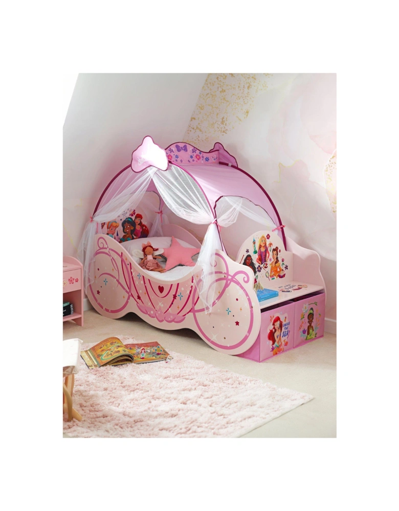 Princess Toddler Carriage Bed (With Canopy and Fabric Drawers)