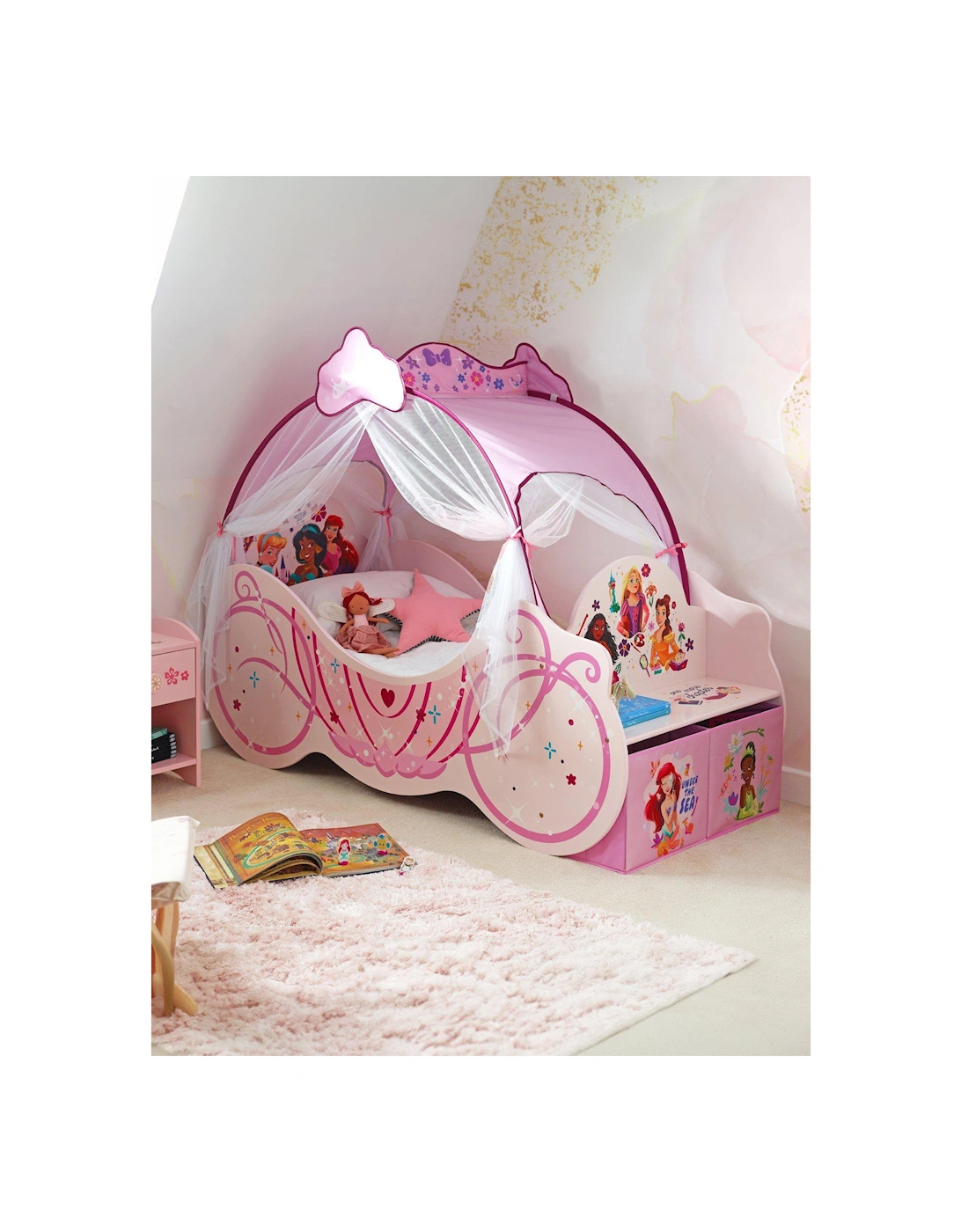 Princess Toddler Carriage Bed (With Canopy and Fabric Drawers), 2 of 1