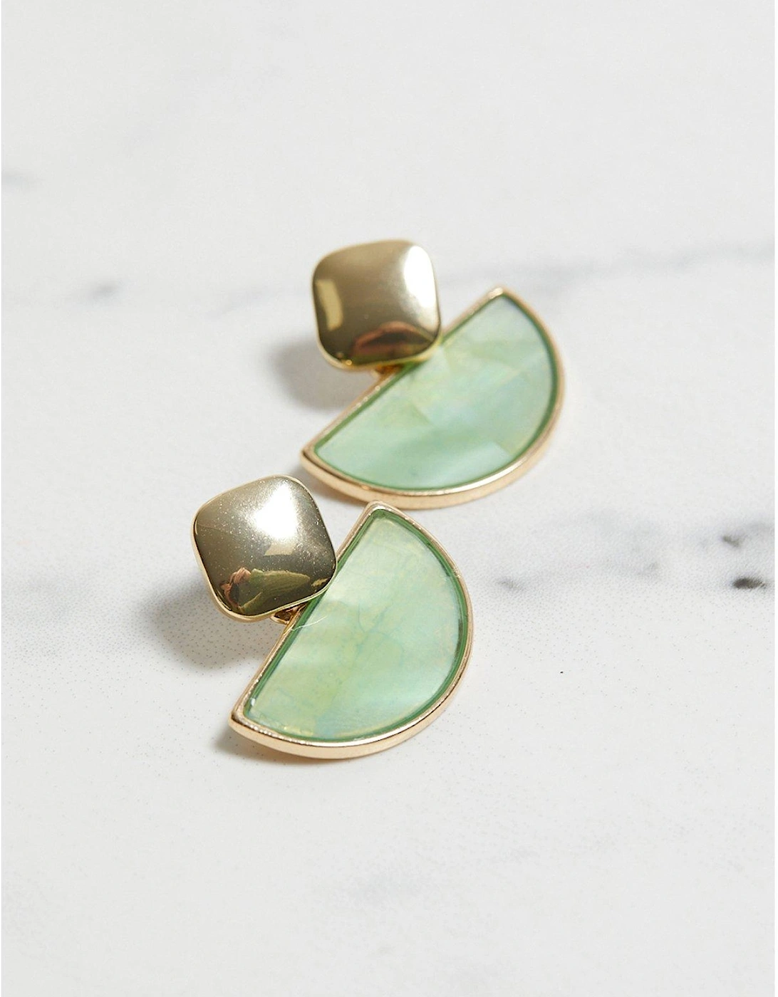 GOLD TEAL RESIN ABSTRACT DOUBLE DROP EARRING