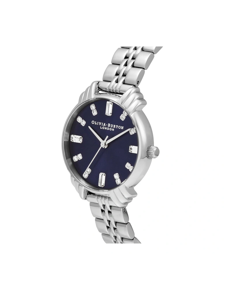 Art Deco Midi Dial Navy & Silver Bracelet Watch