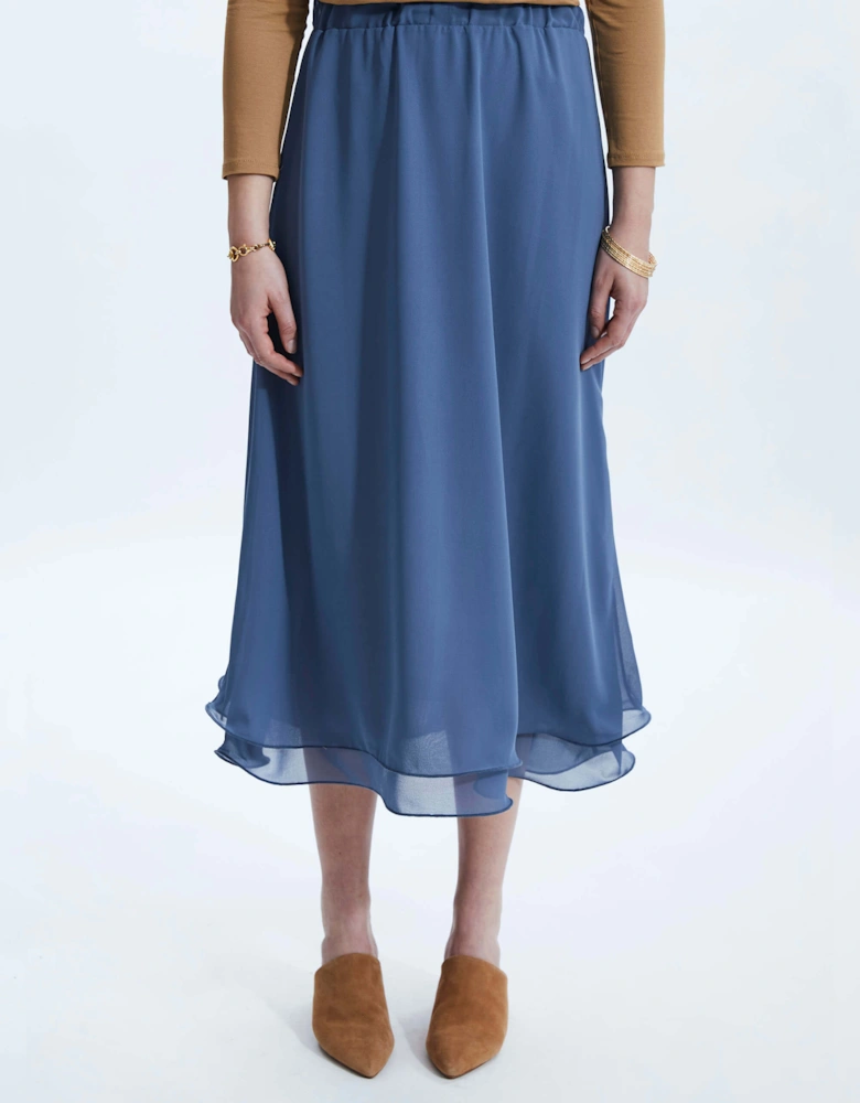 Wave Hem Tiered Skirt Denim