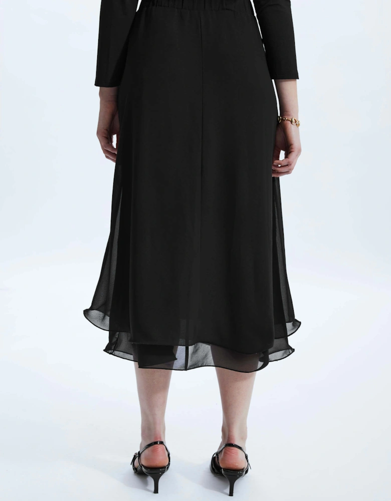 Wave Hem Tiered Skirt Black