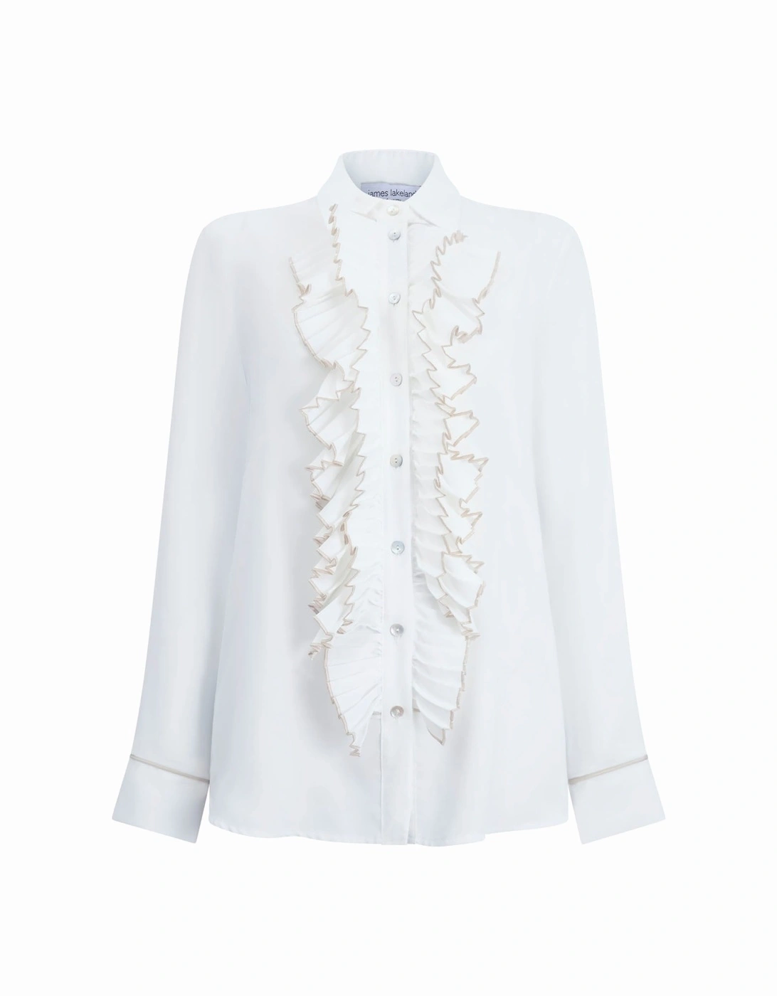 Front Ruffle Button Up Shirt White