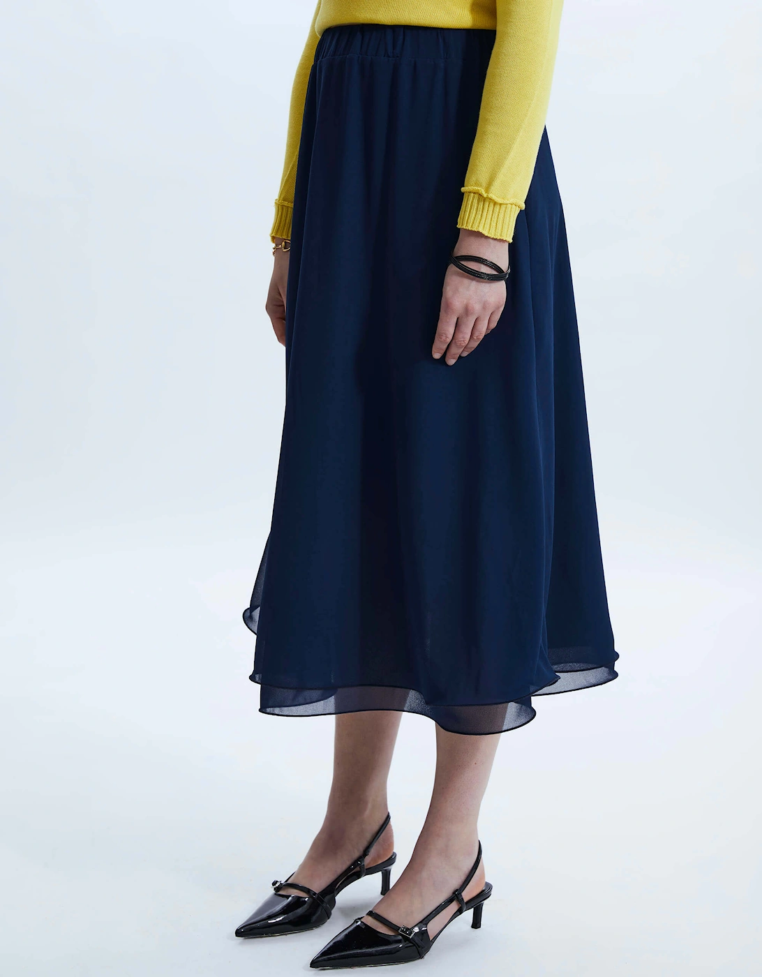 Wave Hem Tiered Skirt Navy