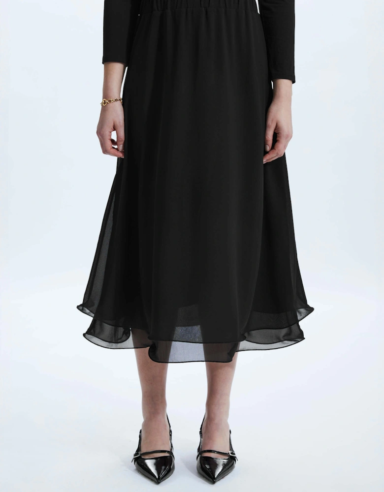 Wave Hem Tiered Skirt Black