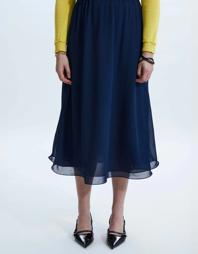 Wave Hem Tiered Skirt Navy