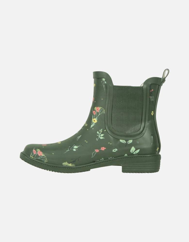 Womens/Ladies Flowers Rubber Ankle Wellington Boots