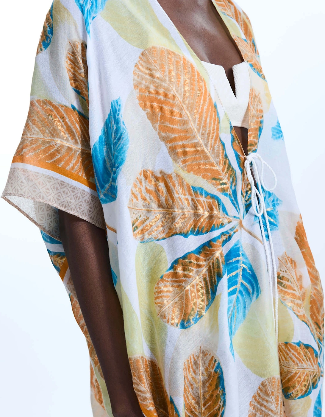 Gold Detail Leaf Kaftan Yellow