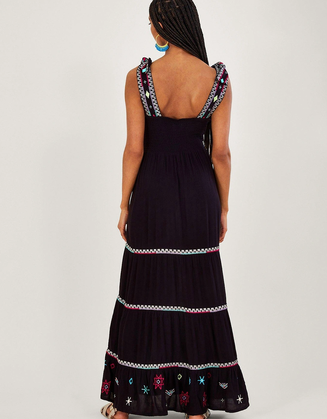 Wide Strap Cami Motif Embroidered Dress - Black