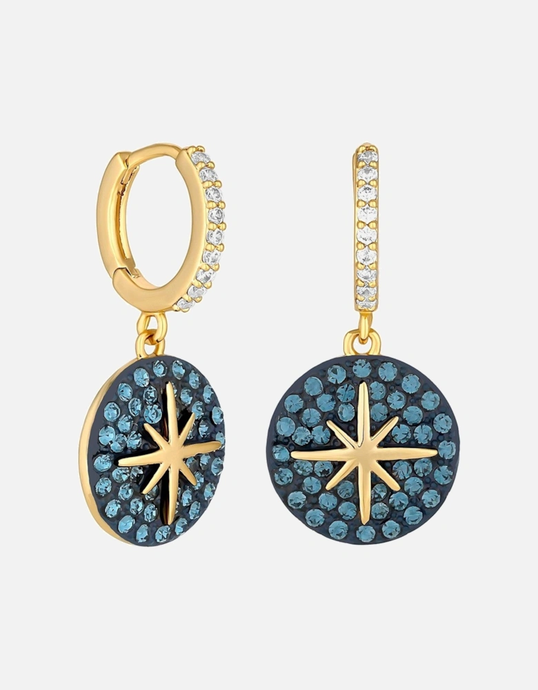 Gold Plated Blue Star Disk Earrings