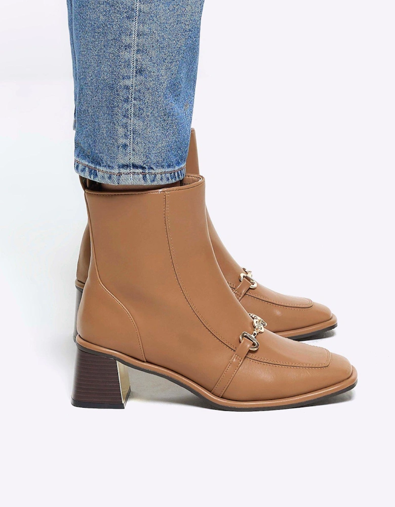 Loafer Block Heeled Boot - Brown