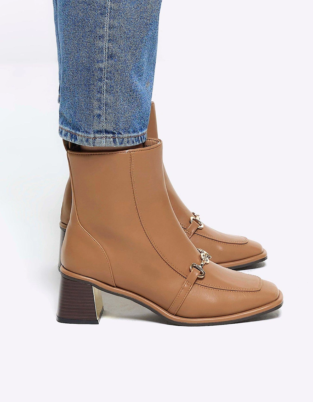 Loafer Block Heeled Boot - Brown