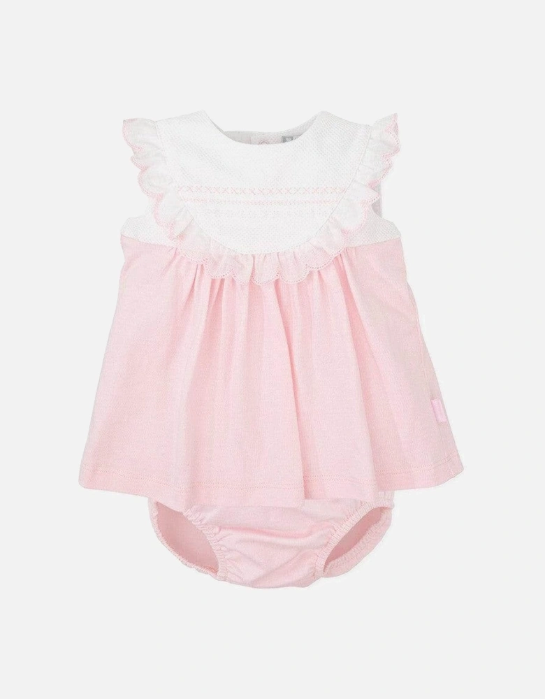 Girls Pink Embroided Dress With Bloomers