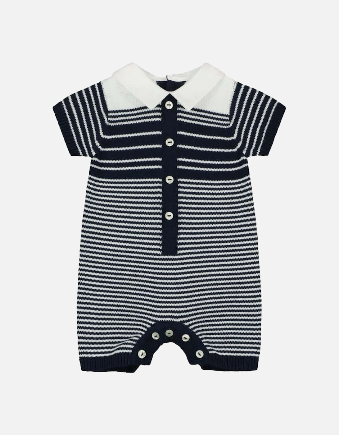 Boys Navy  Striped Knitted Romper, 3 of 2