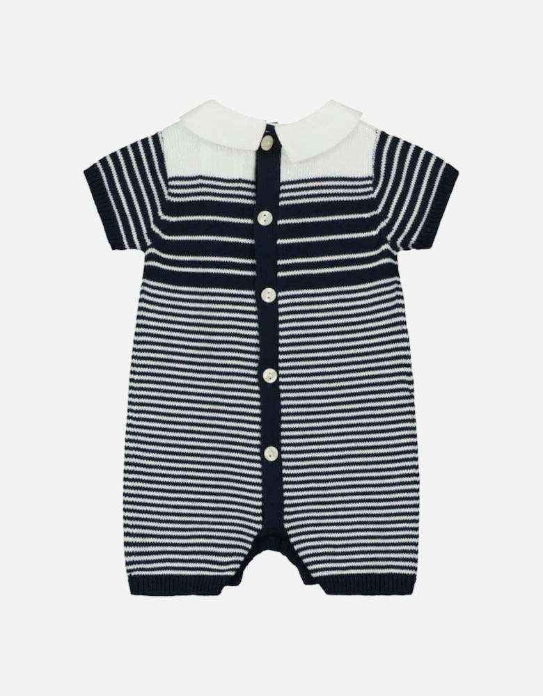 Boys Navy  Striped Knitted Romper