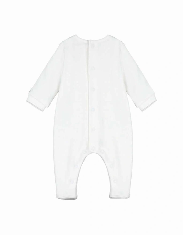 Unisex White Cotton Embroided Babygrow