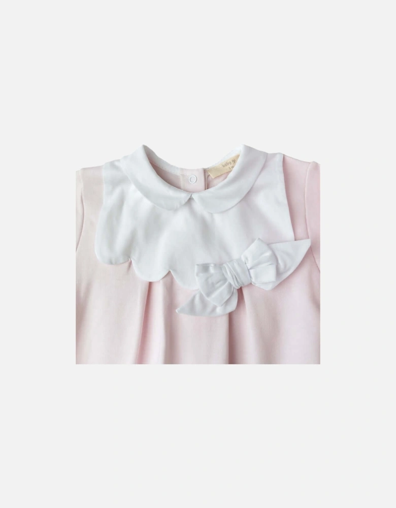 Baby Girls Pink Cotton Babygrow With Bow