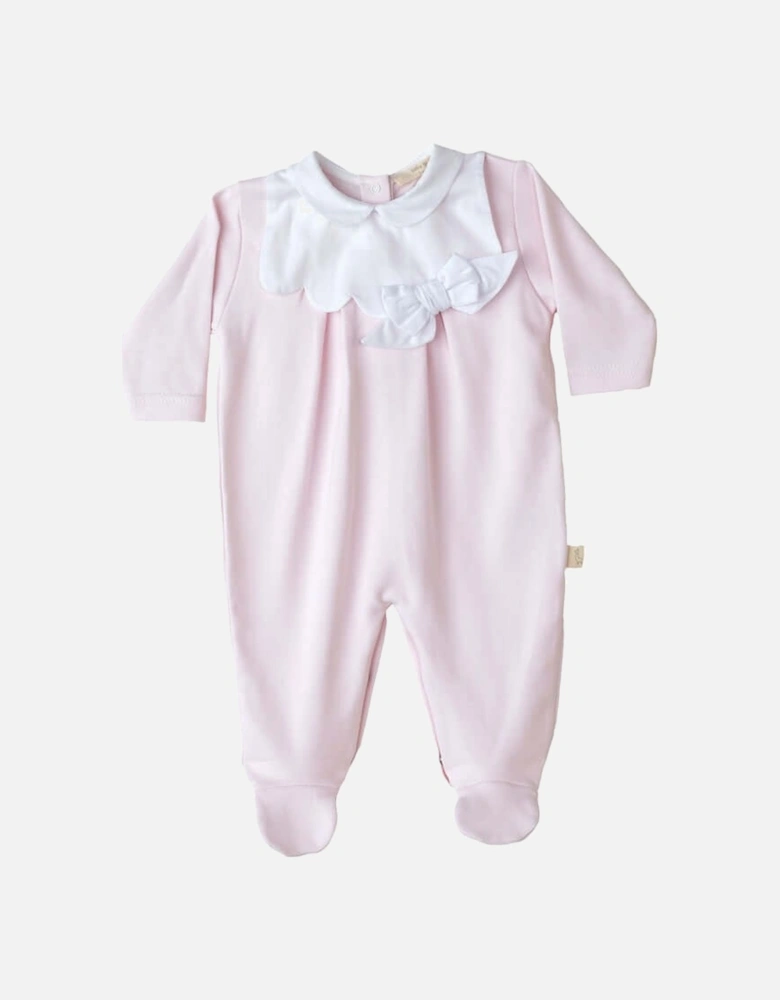 Baby Girls Pink Cotton Babygrow With Bow