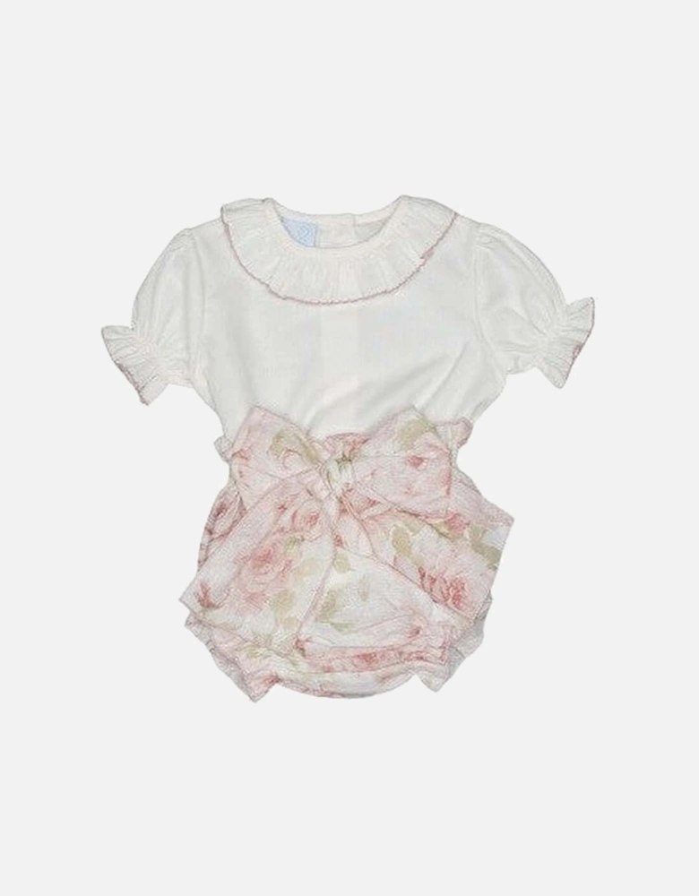 Baby Girls Pink & Ivory Blouse & Bloomer Set