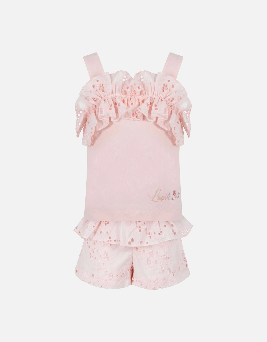 Girls Pink Broderie Anglaise Set, 8 of 7