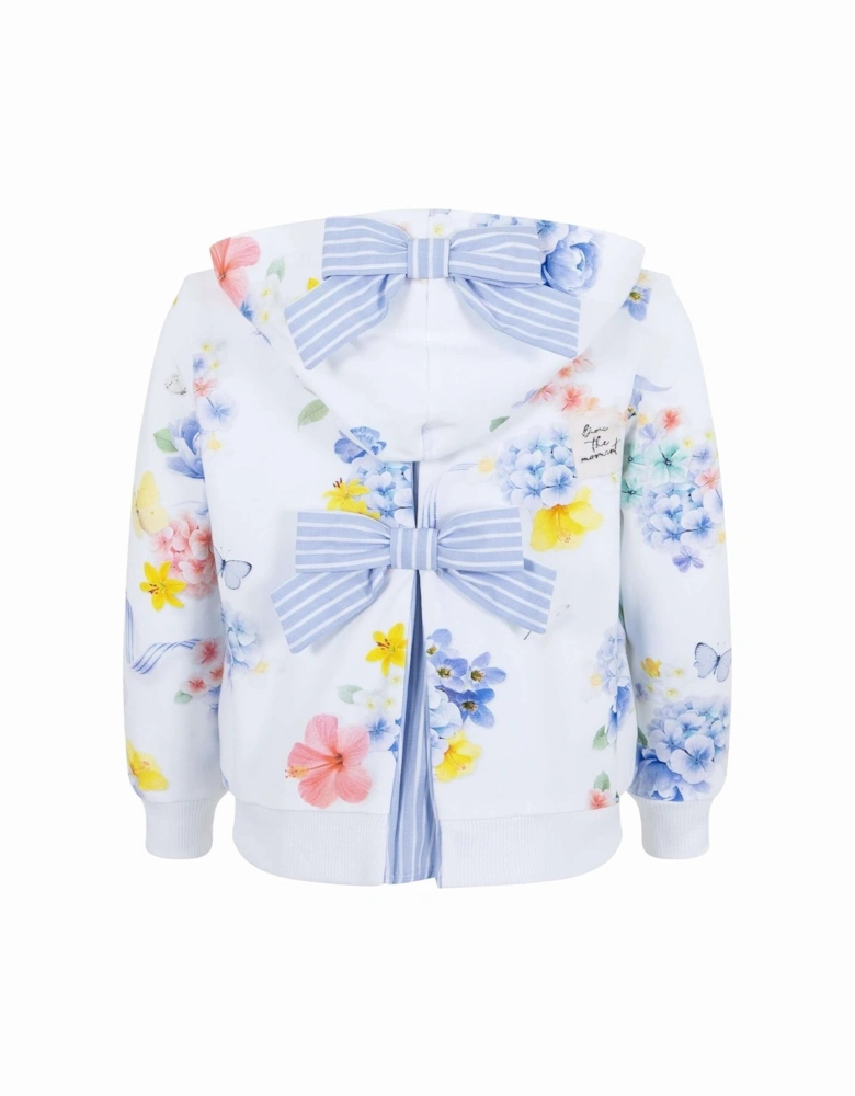 Girls White Flower Cardigan