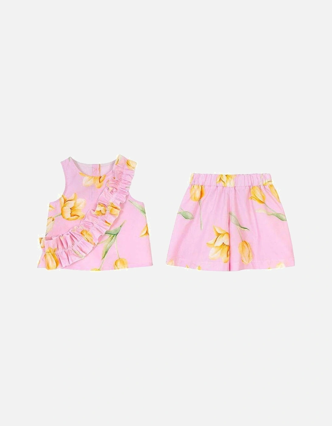 Girls Pink Cotton Floral Shorts Set