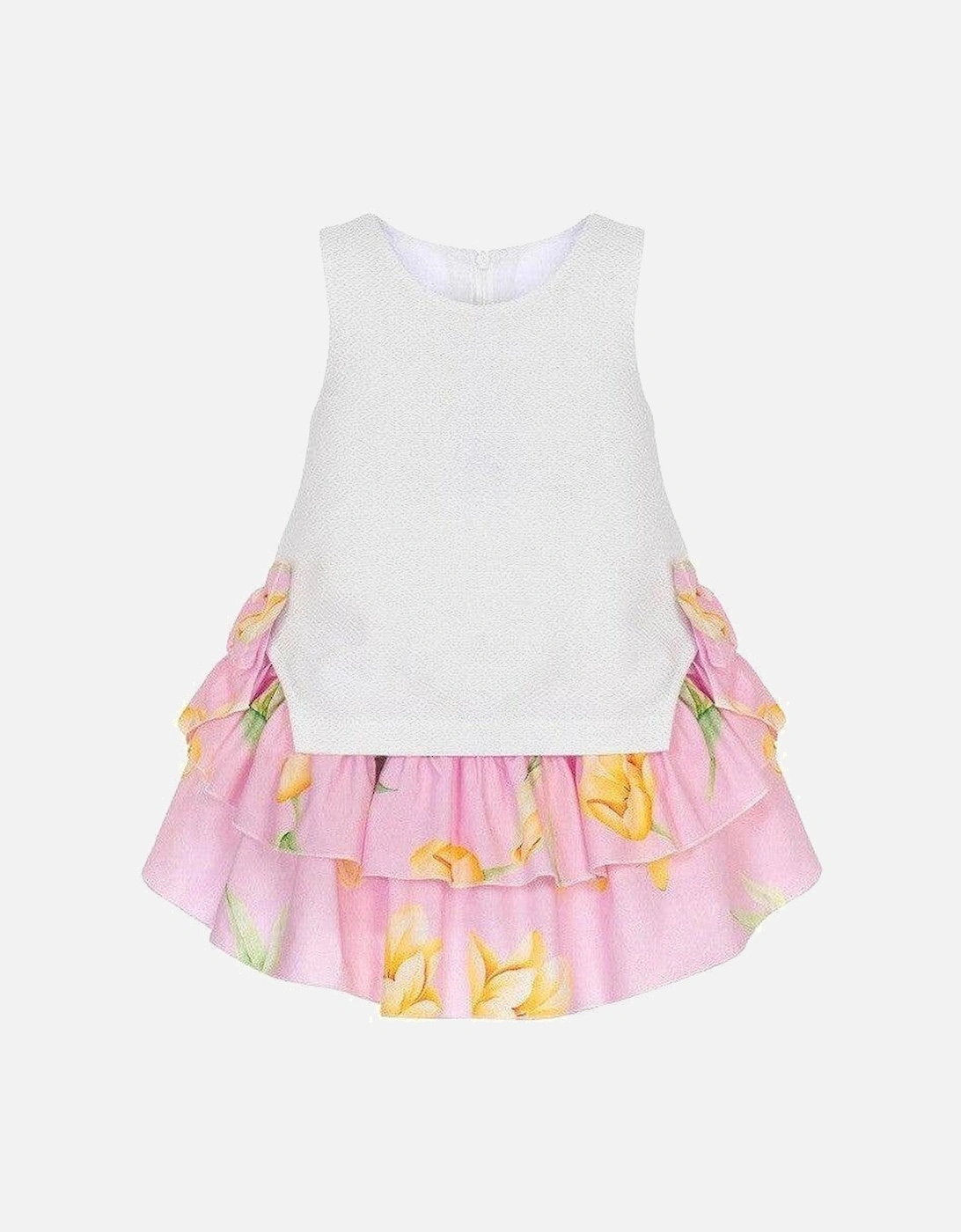 Girls Pink & White Cotton Ruffle Dress, 2 of 1