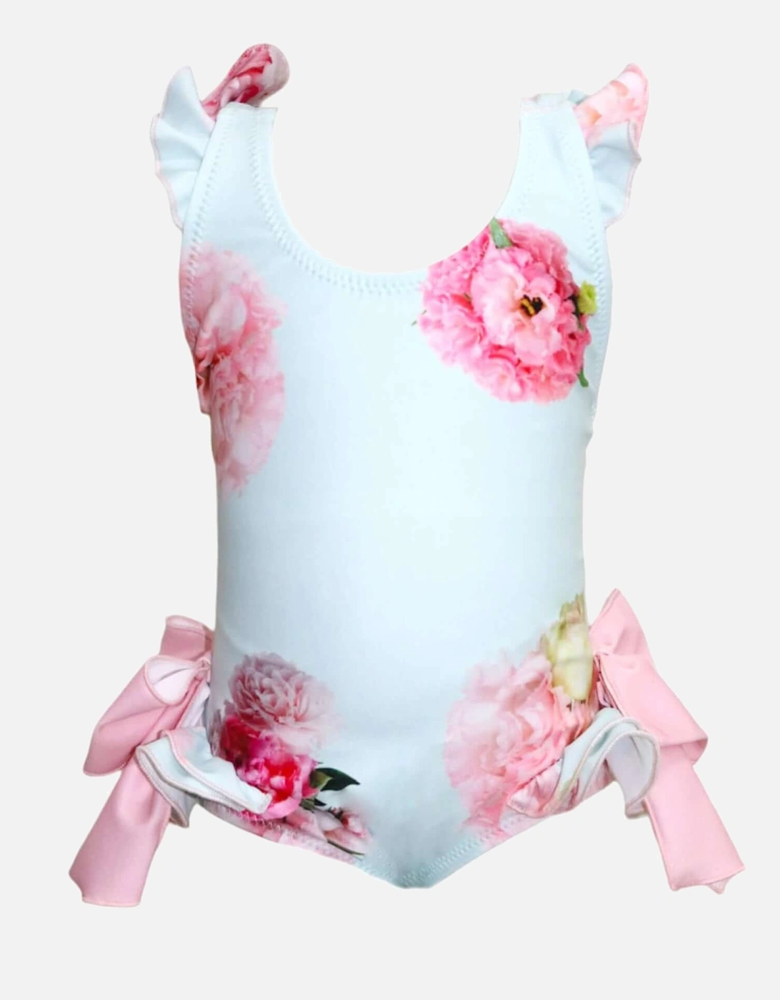 Girls Aqua Rose Print Swimsuit