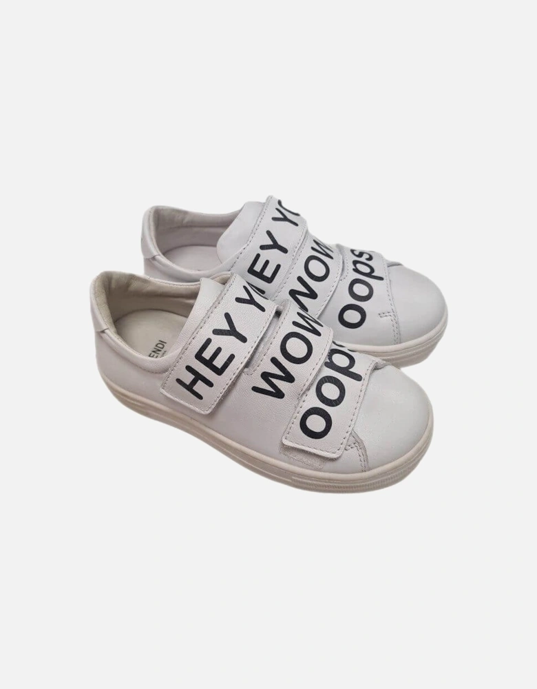 Boys White Leather 'HEY YOU' Strap Pumps