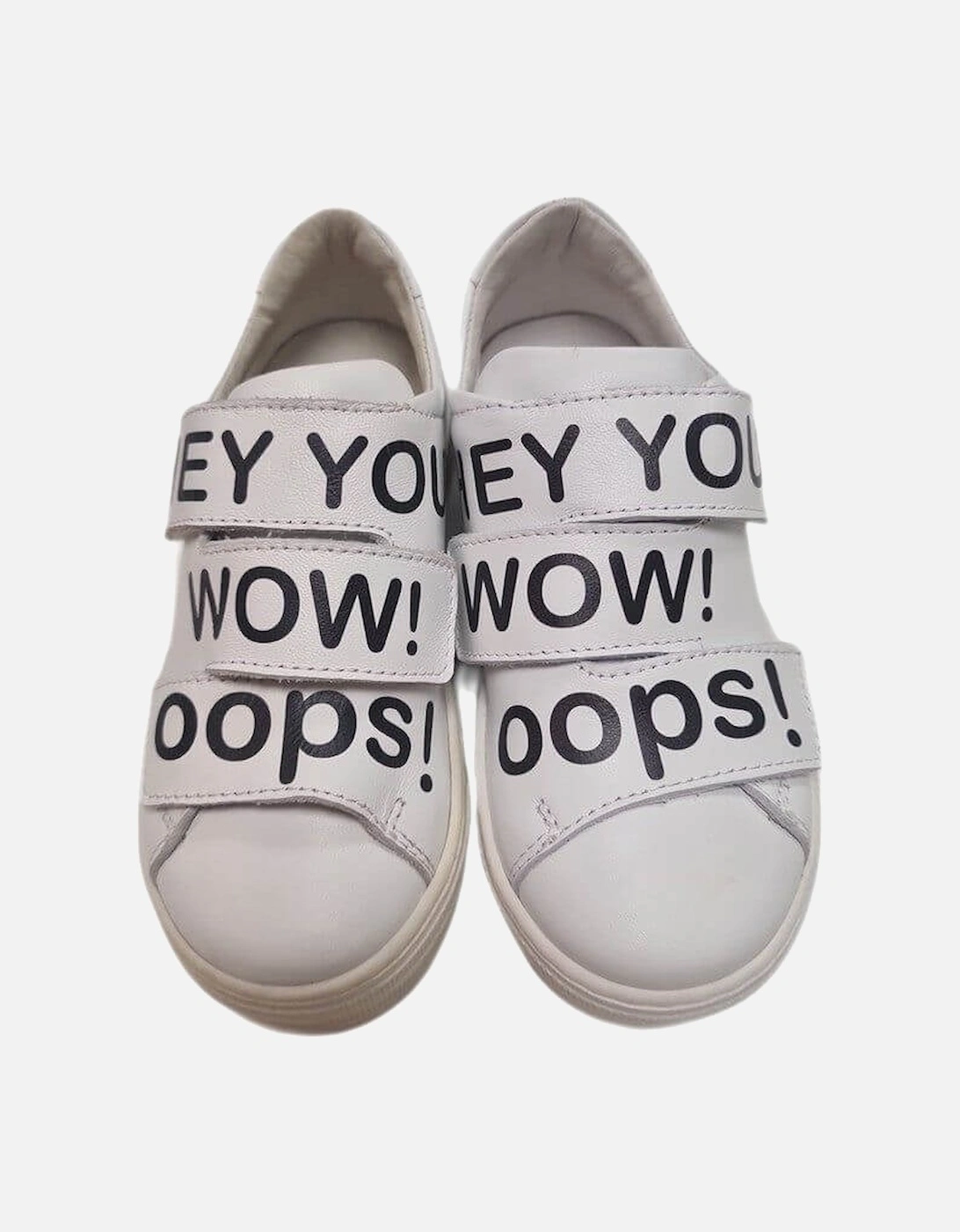 Boys White Leather 'HEY YOU' Strap Pumps