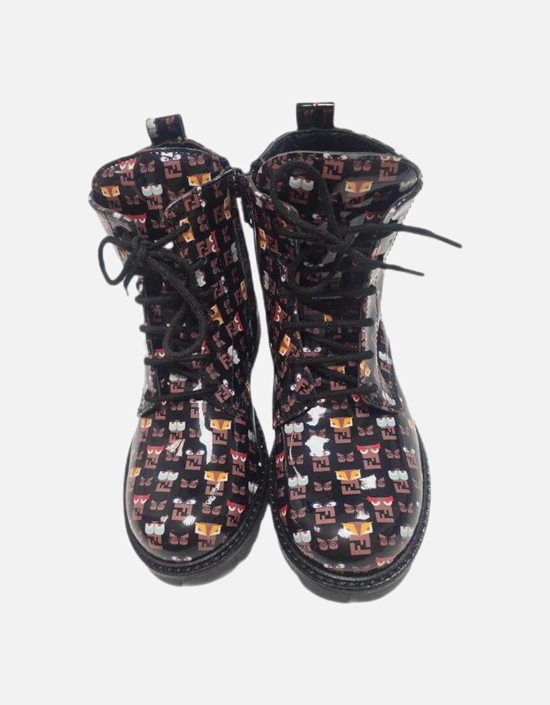 Girls Black Monster Print Chunky Boots