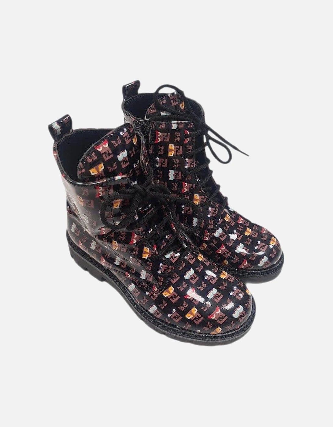 Girls Black Monster Print Chunky Boots, 3 of 2