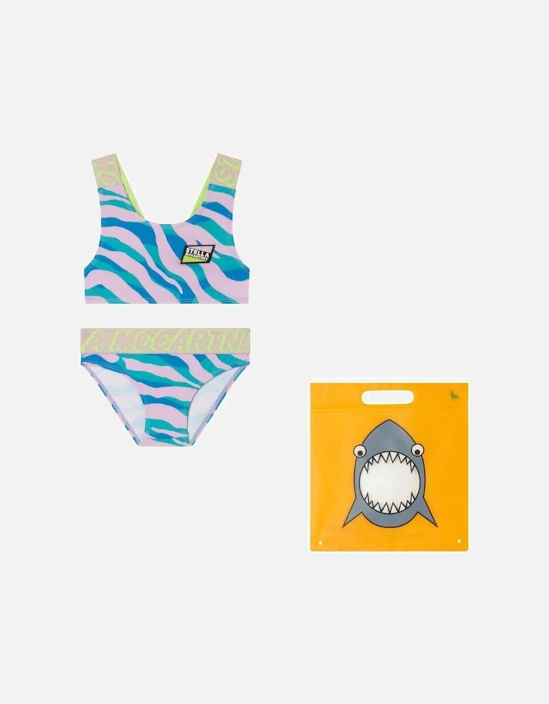 Girls Pink & Blue Zebra Print Bikini