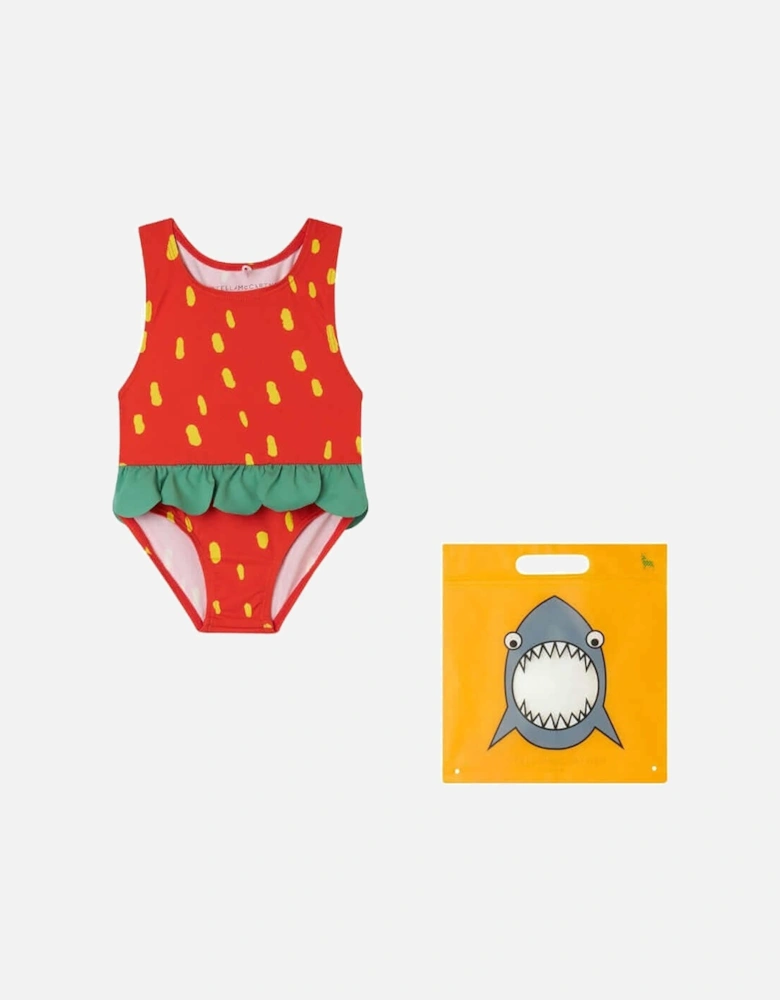 Girls Red Strawberry Print Swimsuit
