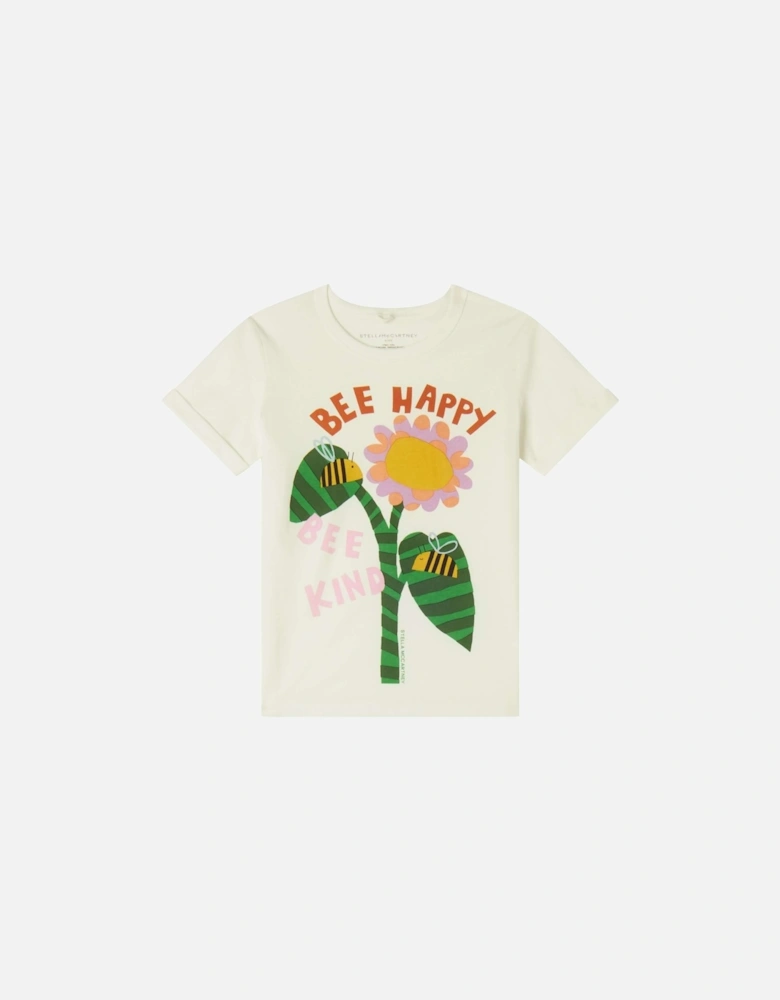 Girls White Bee Happy T-Shirt