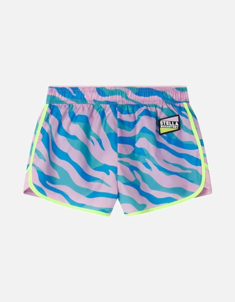 Girls Pink & Blue Zebra Print Shorts