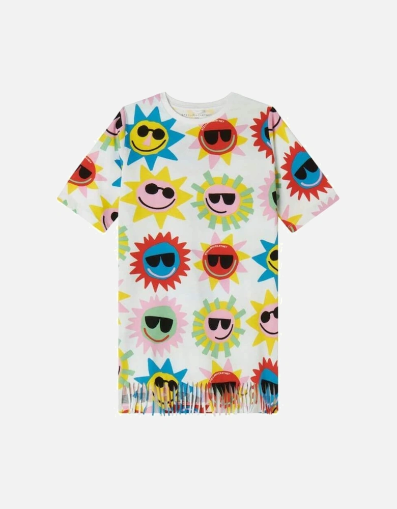 Girls Sun Print Fringe T-Shirt  Dress
