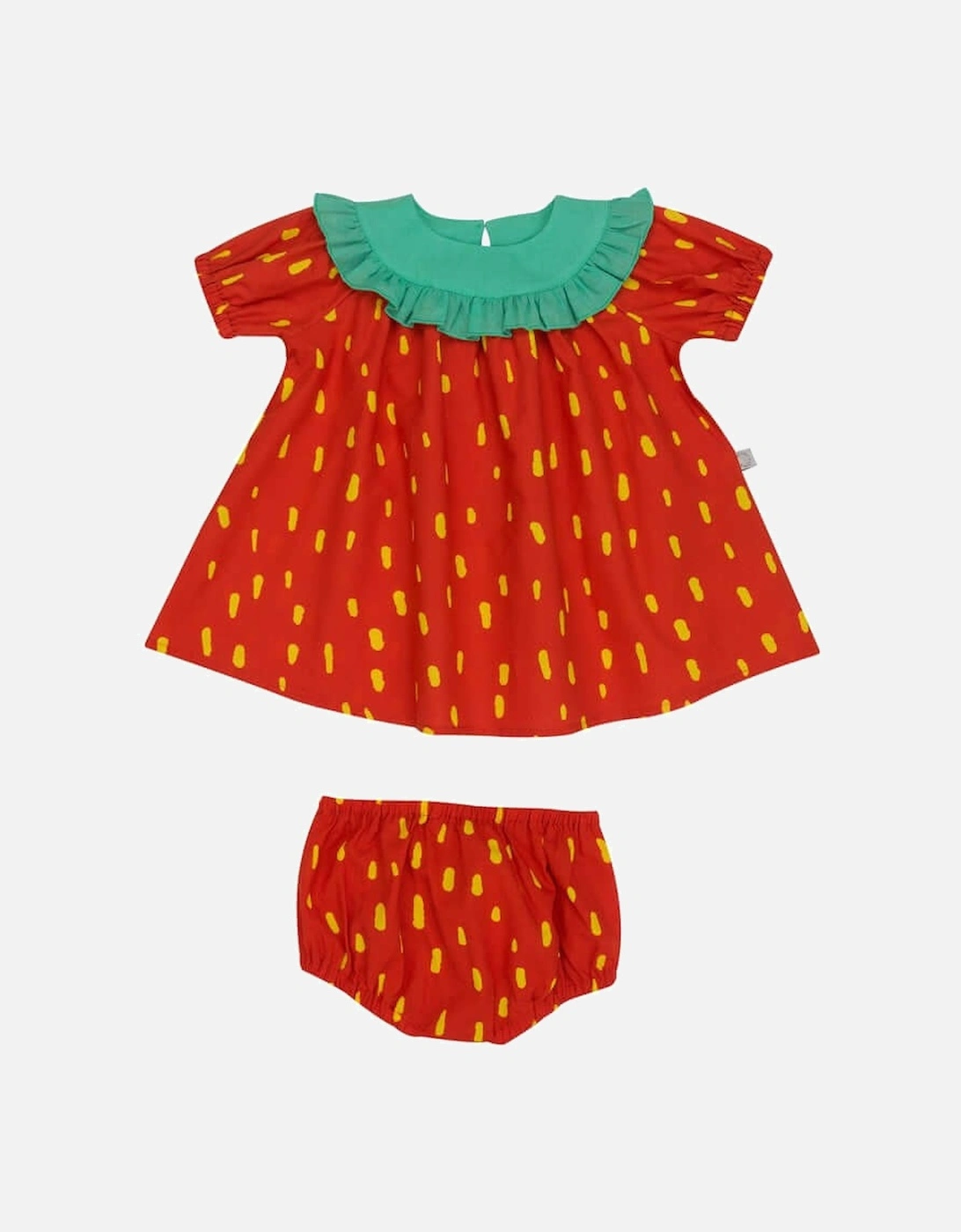 Baby Girls Red Cotton Strawberry Dress, 2 of 1