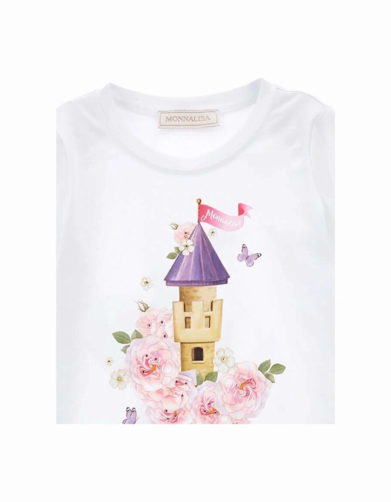 Girls White Rapunzel Castle T-Shirt