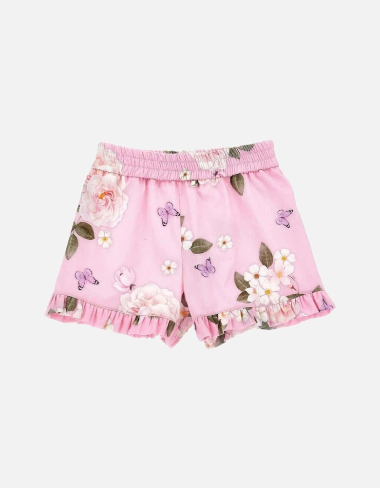 Girls Pink Rapunzel Floral Shorts