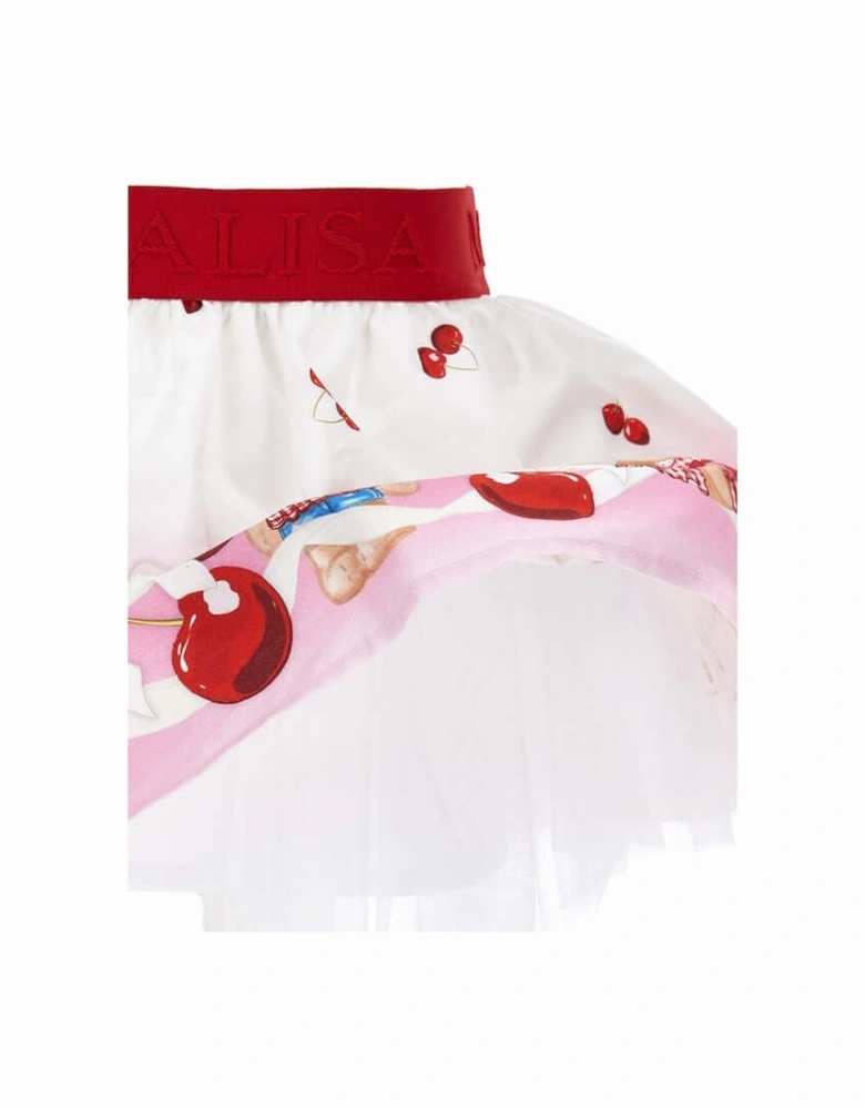 Girls Red Teddy Print Skirt