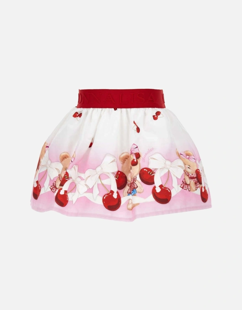 Girls Red Teddy Print Skirt