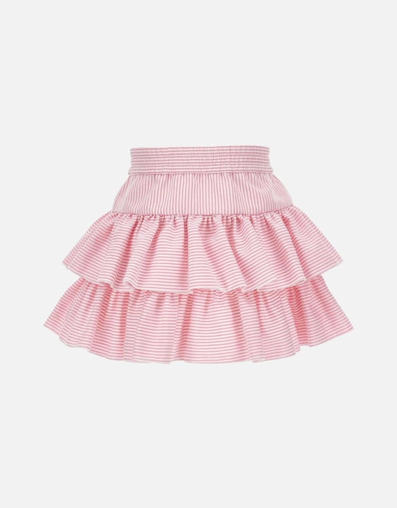 Girls Pink Striped Ruffle Skirt