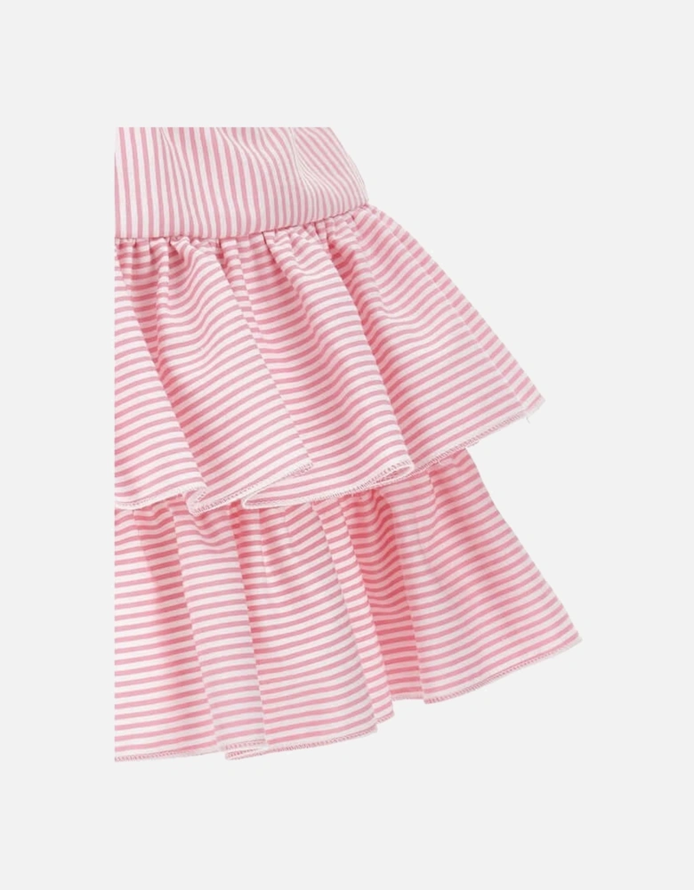 Girls Pink Striped Ruffle Skirt