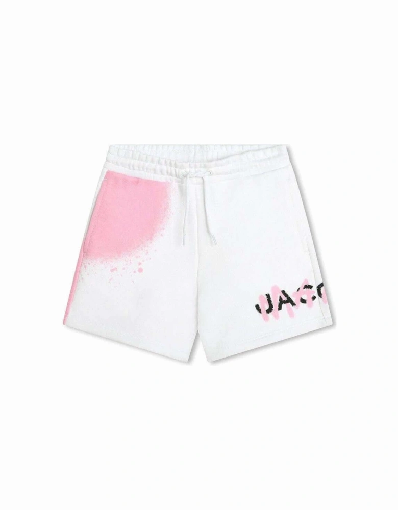 Girls White Graffiti Shorts