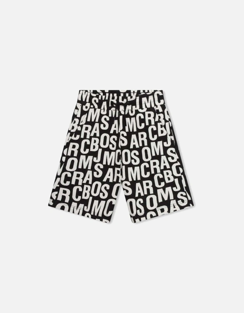 Boys Black & White Jumbled Logo Shorts