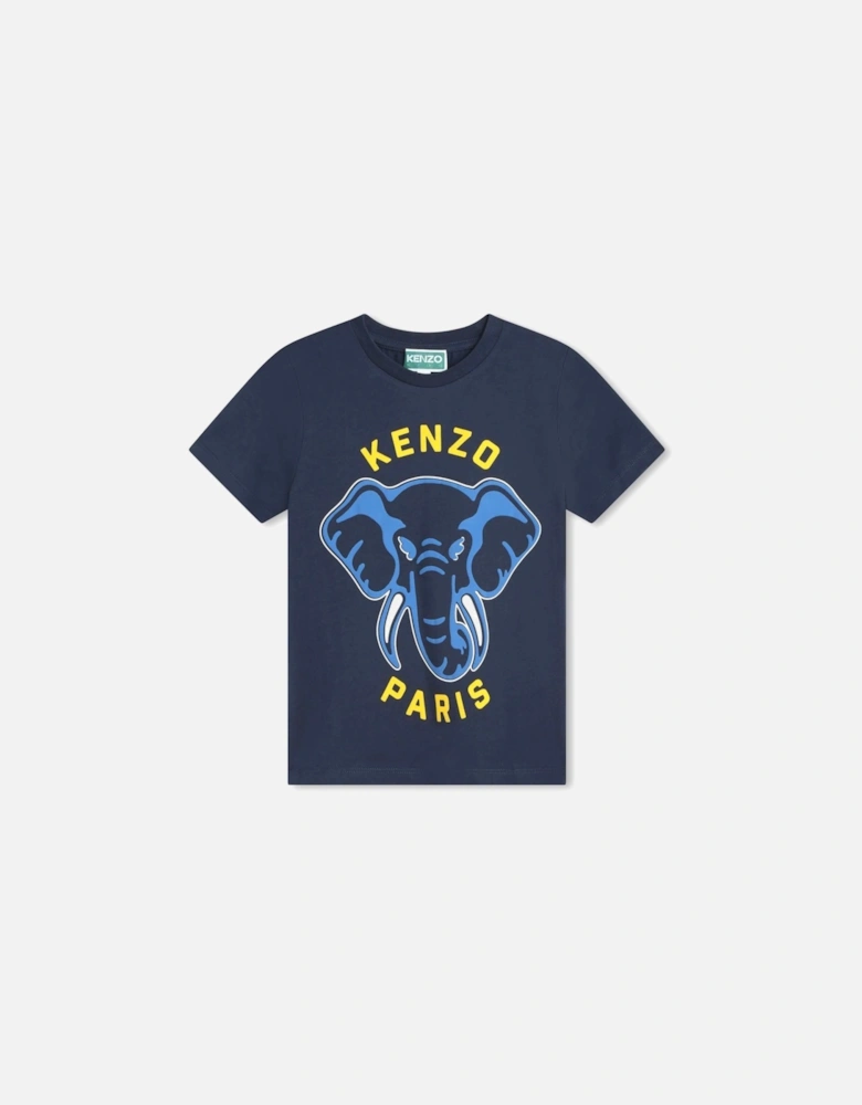 Boys Navy Elephant Print T-Shirt