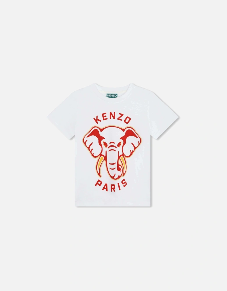 Boys White Elephant Print T-Shirt